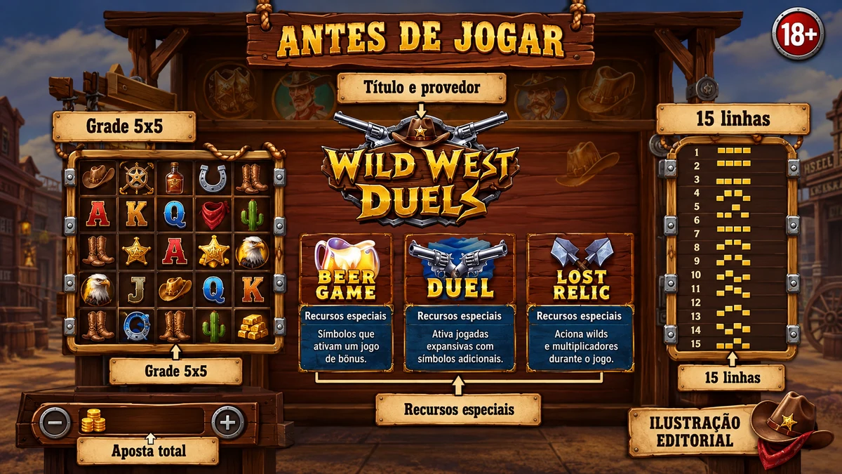 Painel editorial com os pontos a conferir antes de jogar Wild West Duels