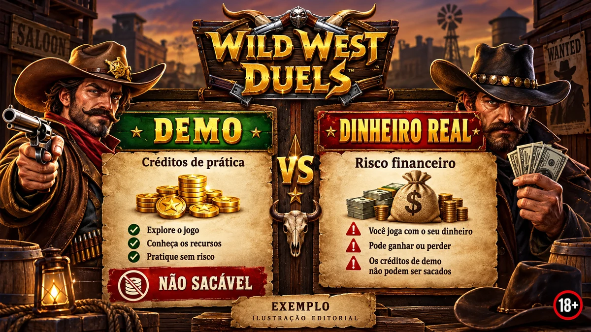 Comparação visual entre créditos demo e saldo real no Wild West Duels
